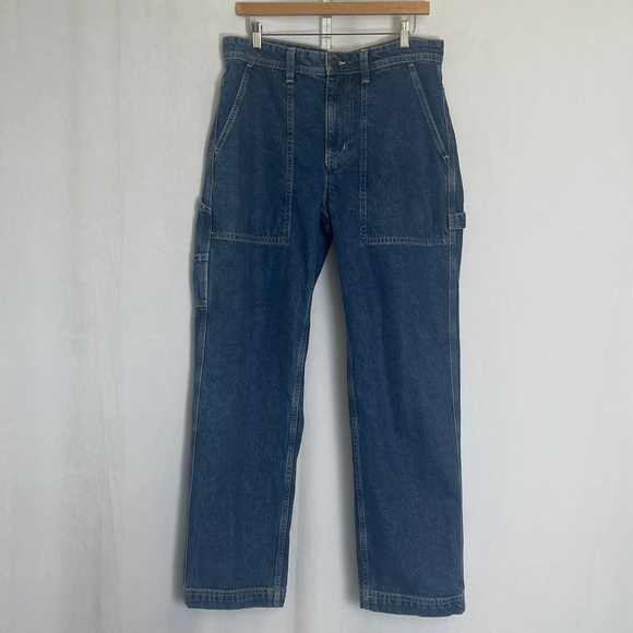 Cotton On Women's Baggy Carpenter Jeans Size 32 Dark Wash Denim 100% Cotton EUC - Picture 1 of 10